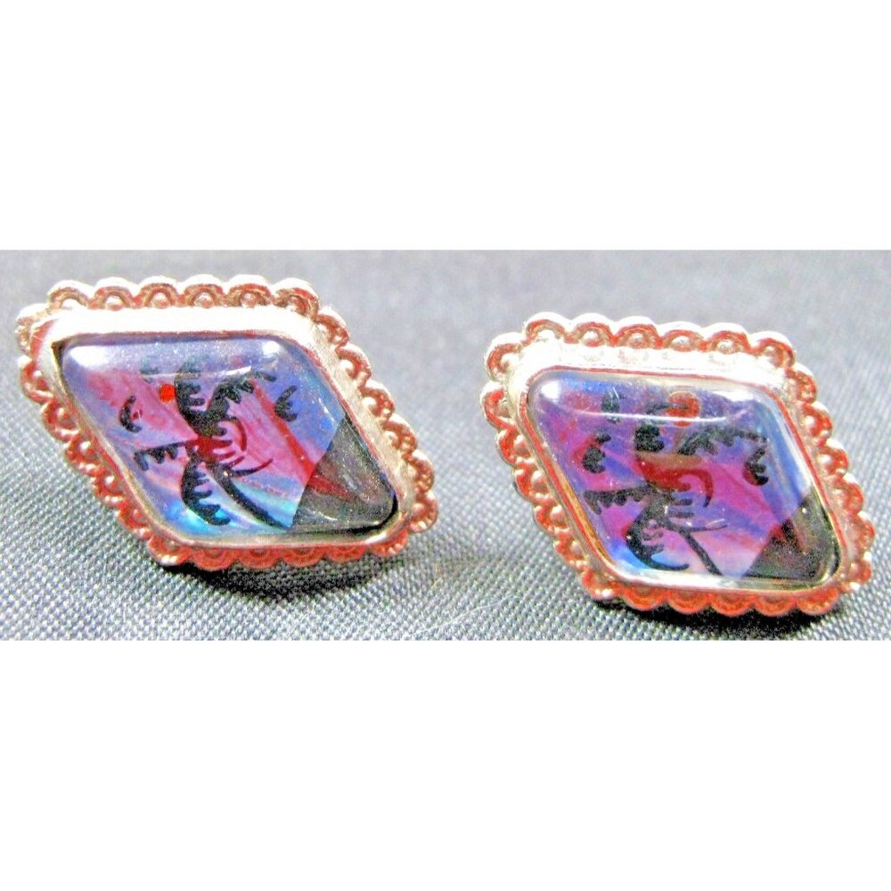 Morpho Sterling Silver Screw Back  Earrings  Butterfly Wings Reverse Painted